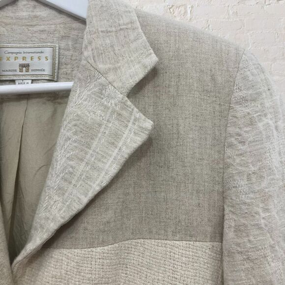 Vintage Express Linen Blazer XS Mixed Texture Beige Shoulder Pads USA 🌾✨ - Picture 7 of 16